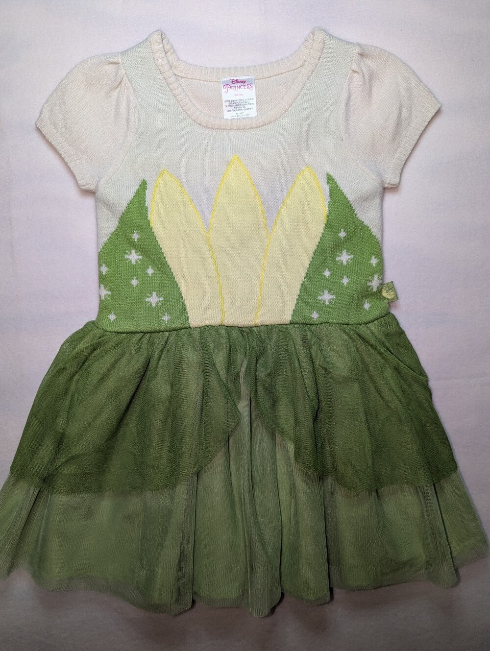 Disney Green and Cream Tulle Flower Dress for Kids